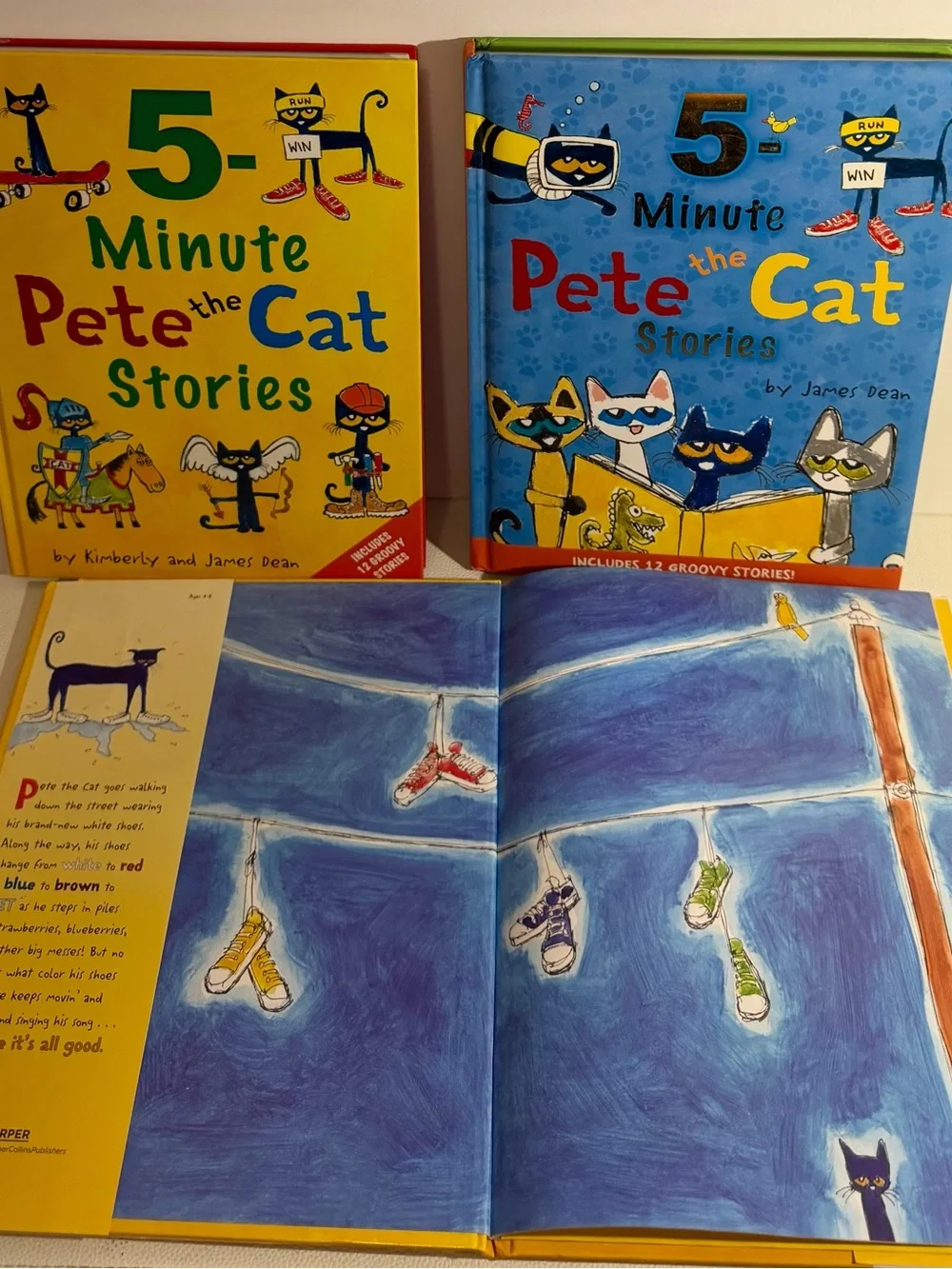 Pete the Cat 3 Hardcover Book Lot 5-Minute Stories I Love My White Shoes Kids